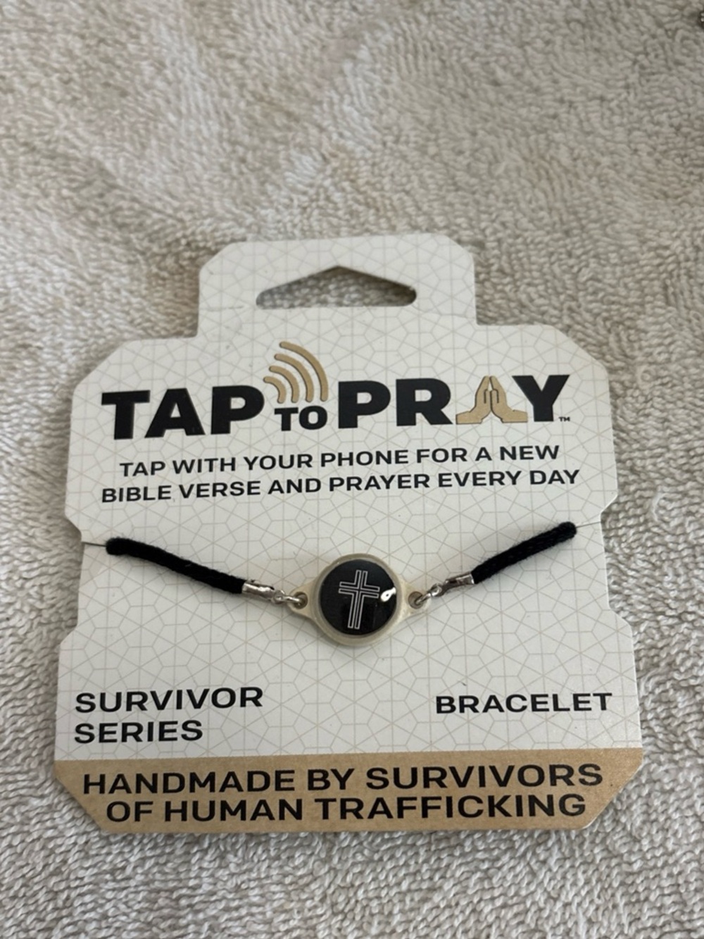 Tap To Pray Christian Bracelet Survivor Series NEW Black Adjustable With Cross